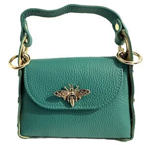 Gold Bee Handbag-Vera Pelle-Made In Italy-Leather Grab Handle Bag W/ Chain Strap